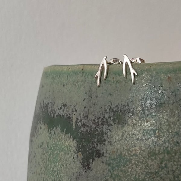 Sterling Silver ‘Falling Leaves’ Collection Vein Detail Tiny Stud Earrings 