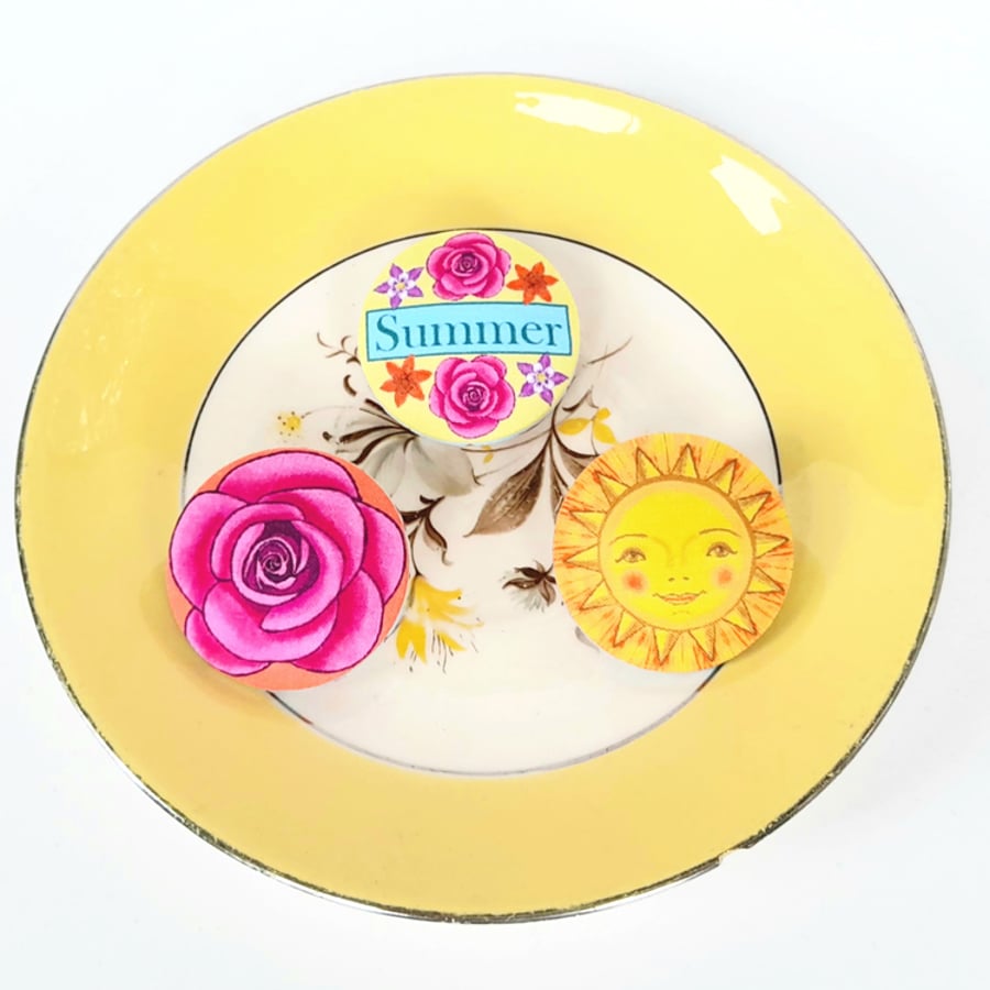 Large Handmade Floral Covered Buttons Set of 3 size 38mm 