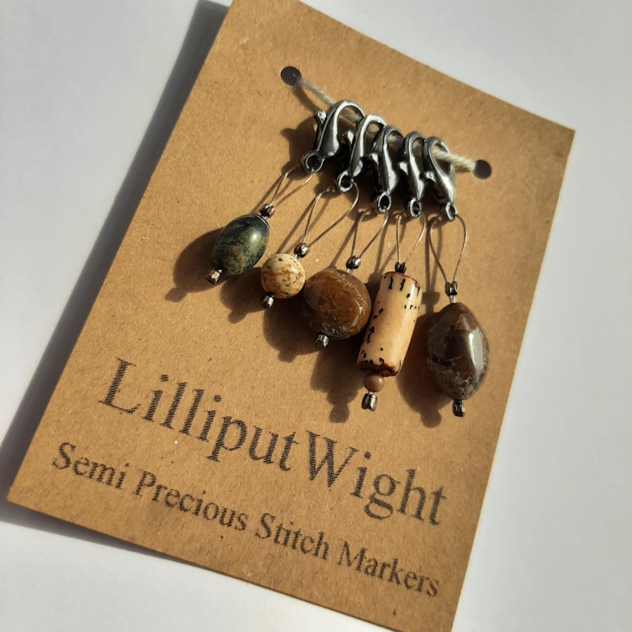 Five semi precious stone crochet stitch markers