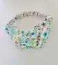 Cotton headband, twist knot style hairband in a white, pink & blue floral design - Image 6