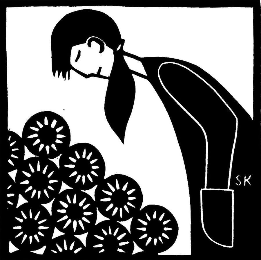 Girl With Daisies Linoprint