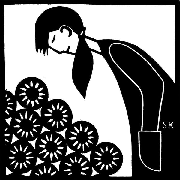 Girl With Daisies Linoprint