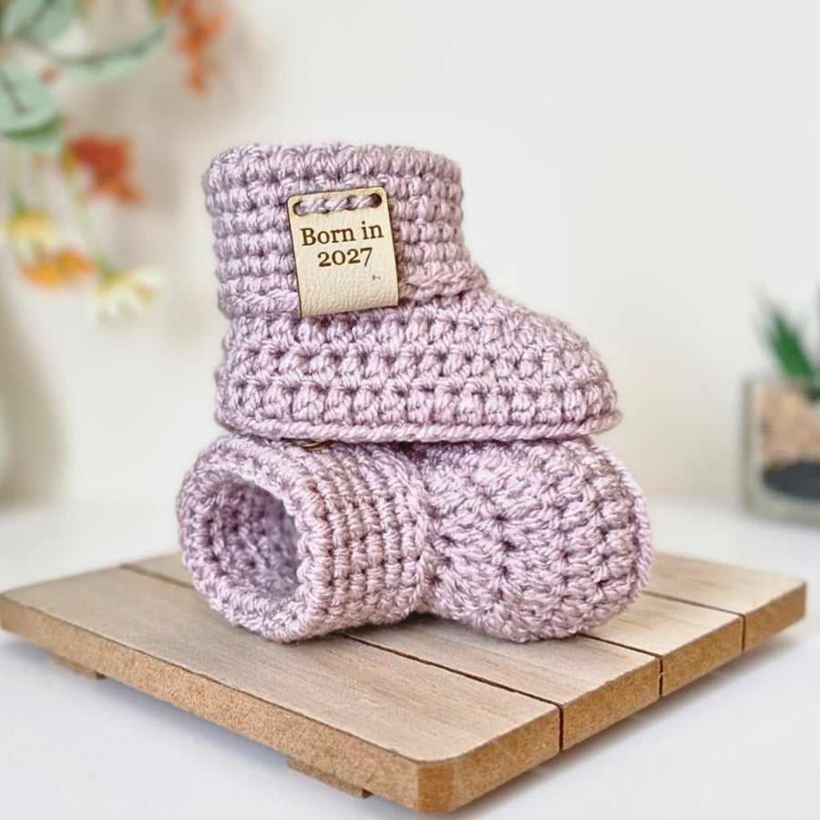 Born in 2027 Crochet Baby Booties - Baby Shower Keepsake