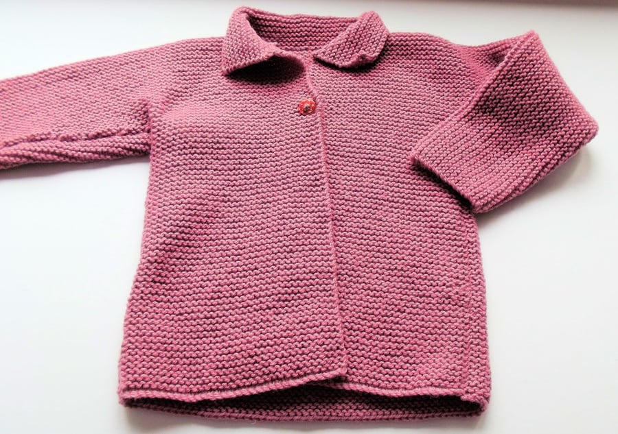Babies Handknitted Jacket Cardigan, Dusky Pink, 12 to 18 monthes