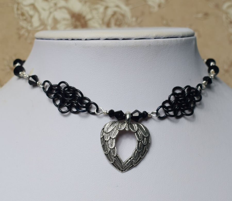 Black and Silver Angel Wings Choker