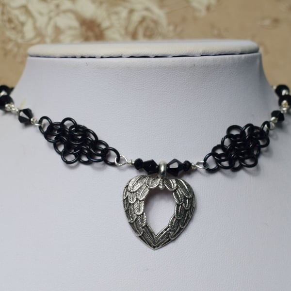 Black and Silver Angel Wings Choker