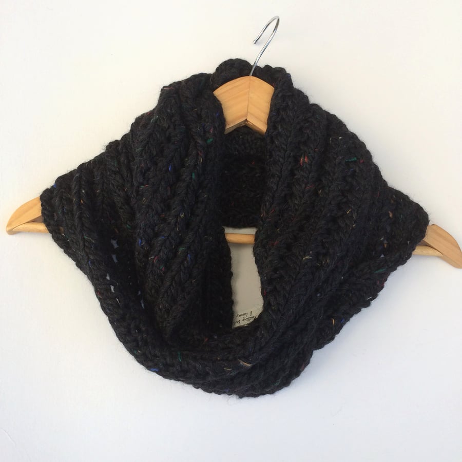 Black Hand Knit Lace Cowl HALF PRICE