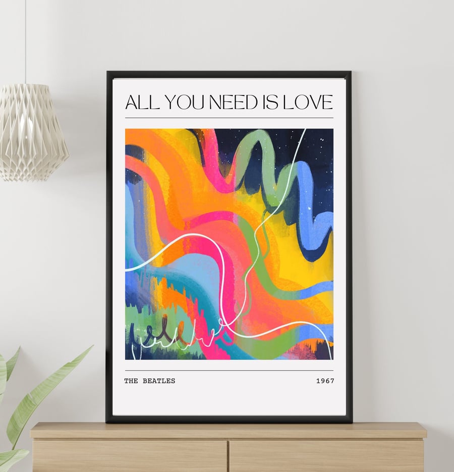 Music Poster T Shirt The Beatles - All You Need Is Love Abstract Painting Art 