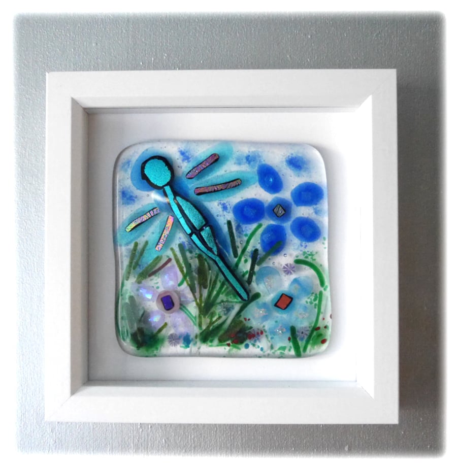 Fused Glass Dragonfly  Picture Box Framed 003
