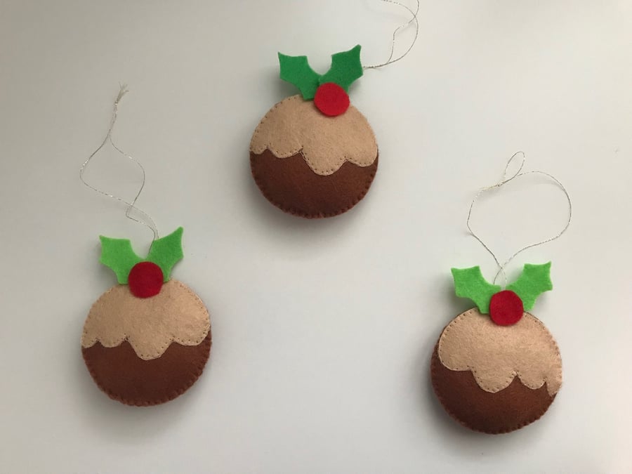 Christmas Pudding Ornaments, Handmade Felt Ornaments, Christmas Tree Decorations