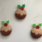 Christmas Pudding Ornaments, Handmade Felt Ornaments, Christmas Tree Decorations