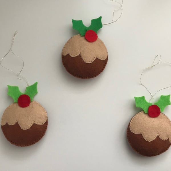 Christmas Pudding Ornaments, Handmade Felt Ornaments, Christmas Tree Decorations