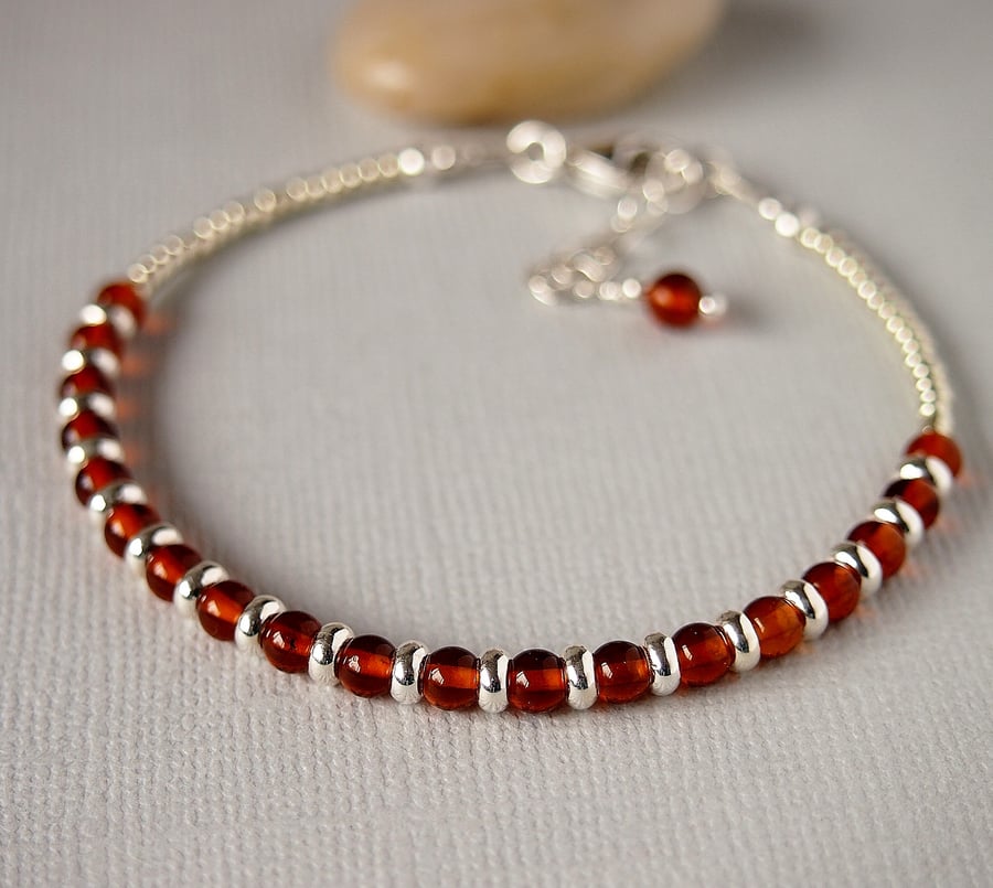 Amber Gemstone Bracelet - Minimalist - Layering - Sterling Silver