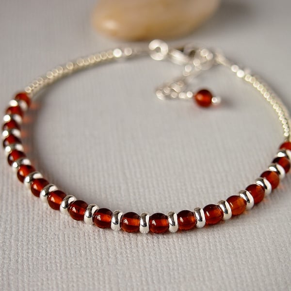 Amber Gemstone Bracelet - Minimalist - Layering - Sterling Silver