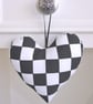 2 Tone Hanging Heart Padded Ska Black and White Check Hanger Decoration