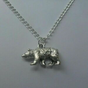 polar bear pendant necklace silver plated 18" curb chain