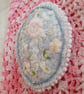 Oval, textile brooch with pastel, embroidered flowers. - Image 3