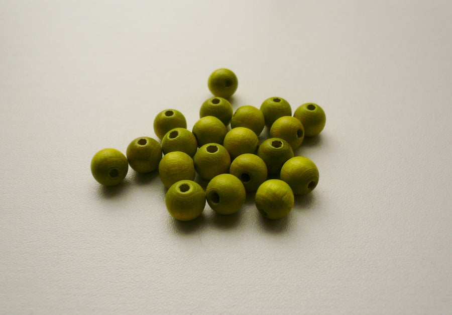 20 Lime Green Round Wooden Beads
