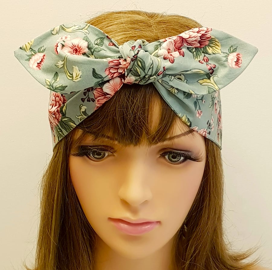 Floral hair tie headband self tie swing pin up style hair scarf rockabilly 