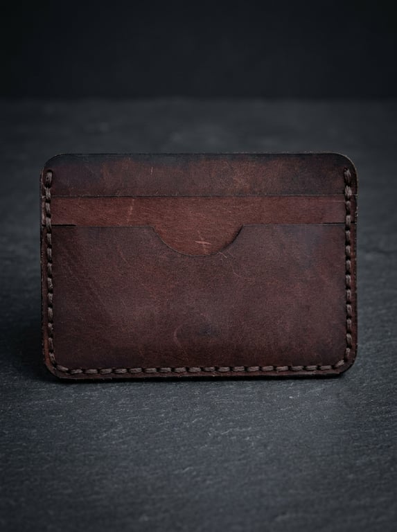 Dark Brown Full Grain Leather Slim Cardholder Pocket Card Wallet Handmade UK