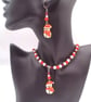 Clay Snowman Pendant on a Red and White Beaded Necklace and Earrings - Image 4