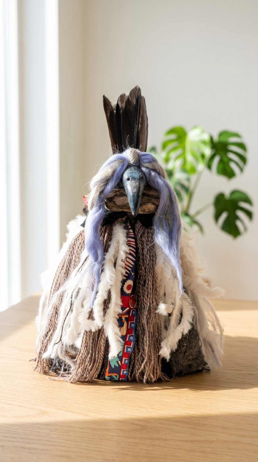 Handmade Raven Spirit Doll – Mystical Fiber Art Totem – Boho Tribal Guardian – W