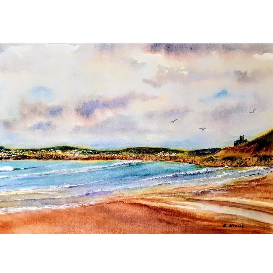  Perranuthnoe Beach, West Cornwall watercolour painting 