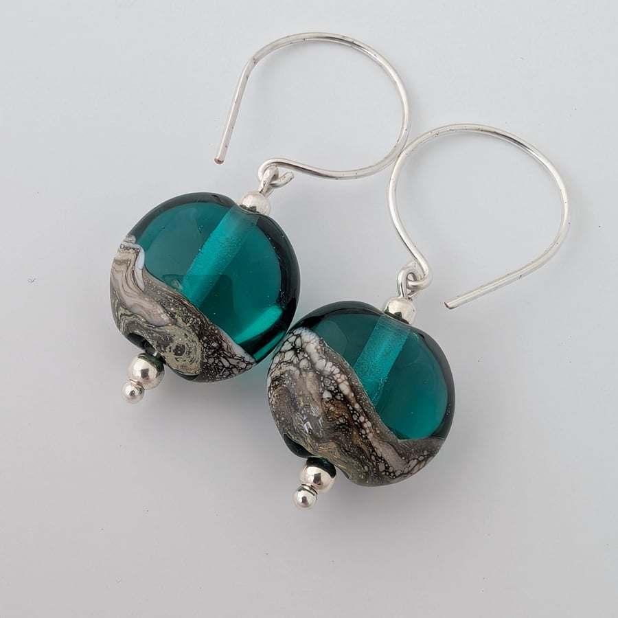 Handmade Teal Lampwork Earrings