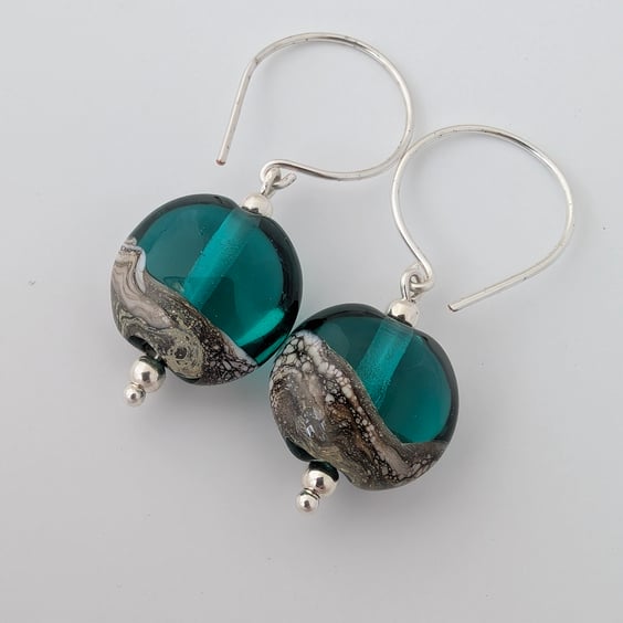 Handmade Teal Lampwork Earrings