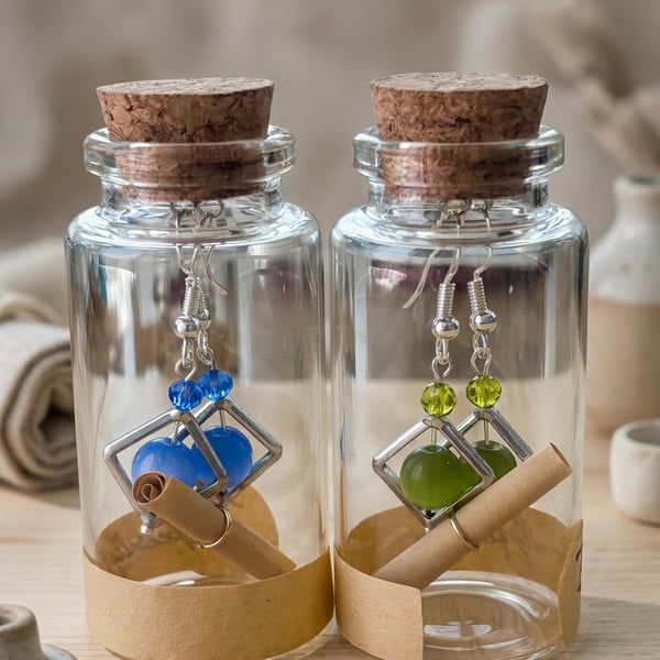 Handmade Cats Eye Earrings in a Gift Bottle 