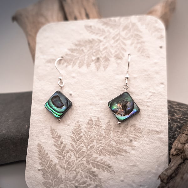 Abalone shell and sterling silver diamond shapped earrings