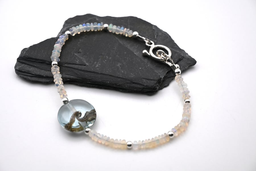 lampwork glass and opal beaded bracelet