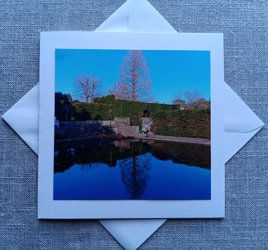 Reflections at Dyffryn Gardens Square Photographic Card 