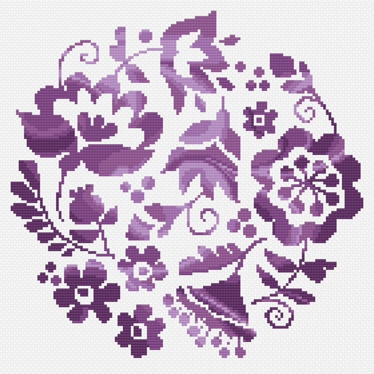 224D - Cross stitch Pattern Ukrainian Folk Art Flowers PURPLE (PDF Chart)