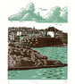 St Ives two-colour A3 linocut screen-print