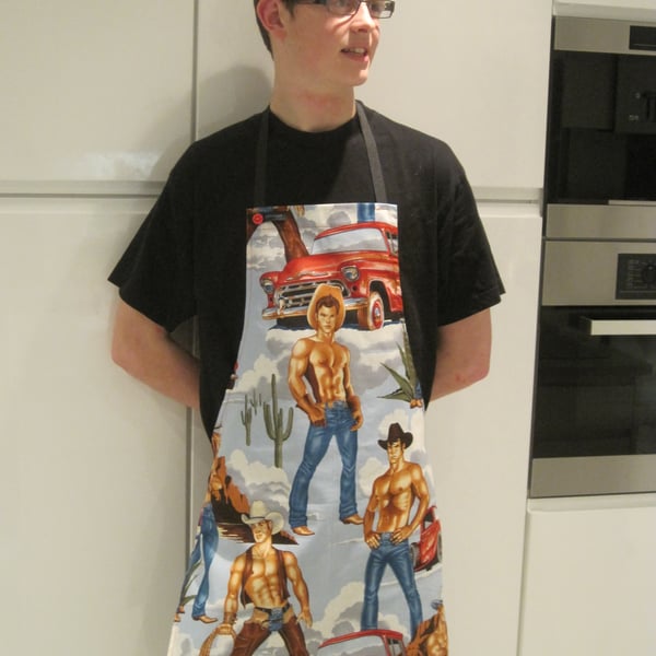 GAYPRONS aprons in retro pin up Wranglers fabric by Alexander Henry