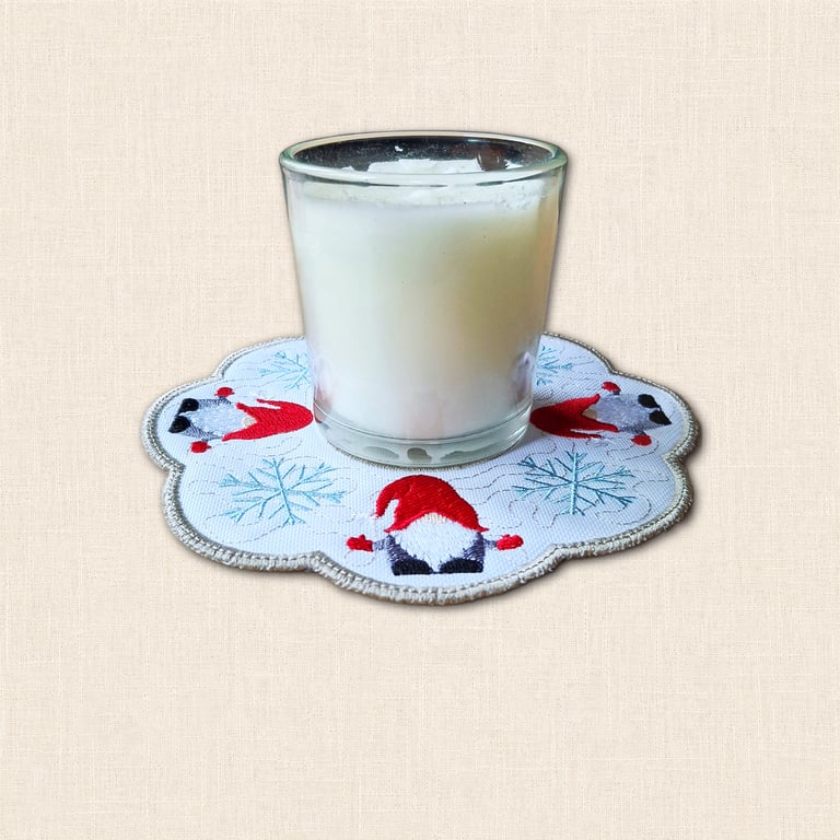 Christmas Gnome Candle Mat - Embroidered Festive Decor