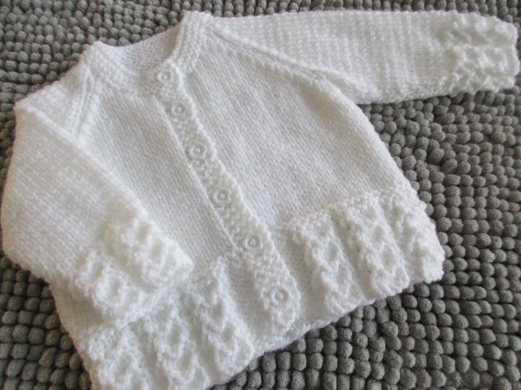 14" White Lace Edge Baby Girls Cardigan