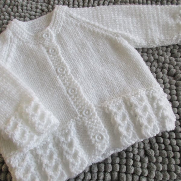 14" White Lace Edge Baby Girls Cardigan
