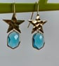 Star crystal drop earrings aquamarine glass beautiful retro - Image 3