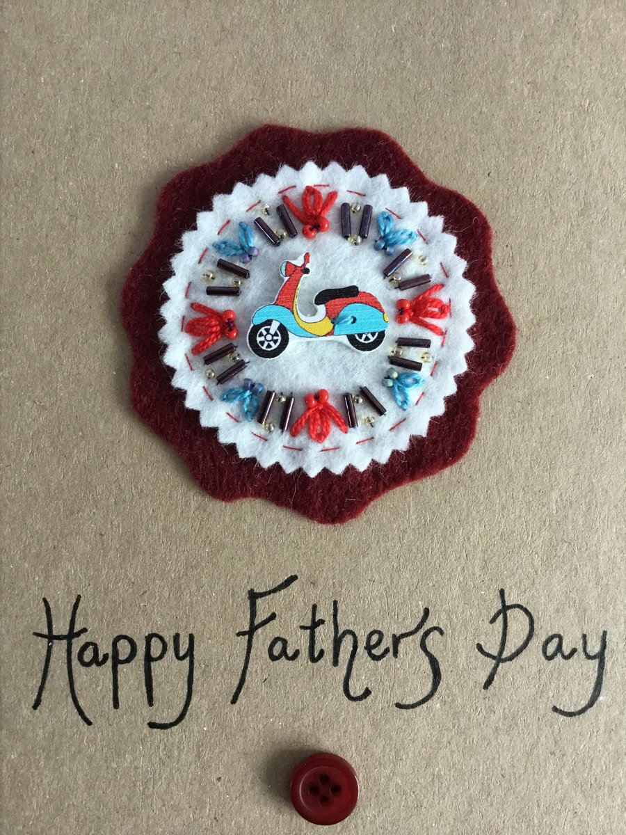 Hand Embroidered Scooter Fathers Day Card