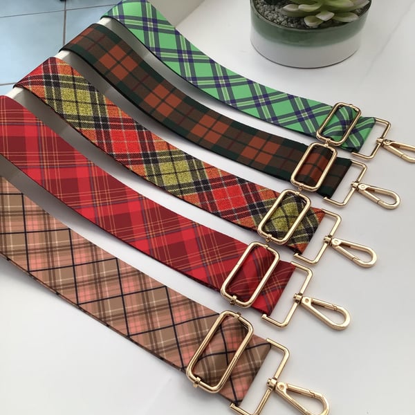 Tartan print bag strap - Crossbody replacement bag strap 