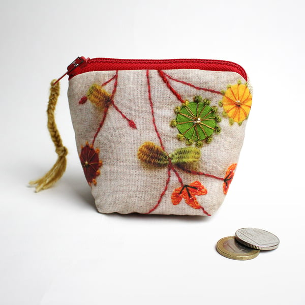 Oatmeal 3D purse with embroidered almond blossom design