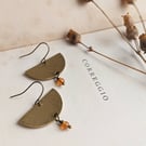 Harvest Moon earrings - Golden Semi Circle earrings with orange carnelian gems