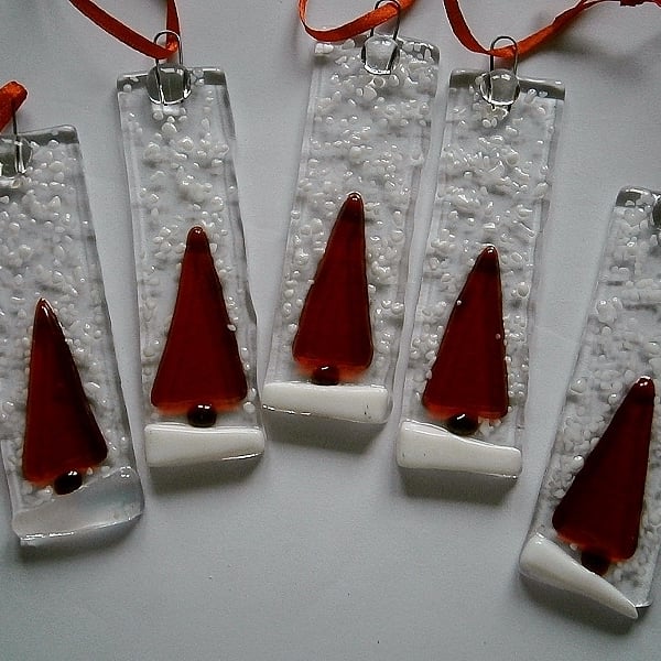 Fused glass festive snowy tree decoration for Christmas - Red