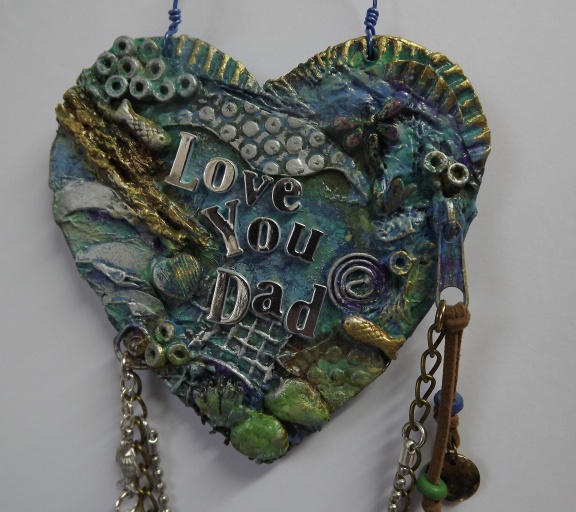 Mixed Media Father's Day, Birthday, Fishing, MDF Hanging Heart