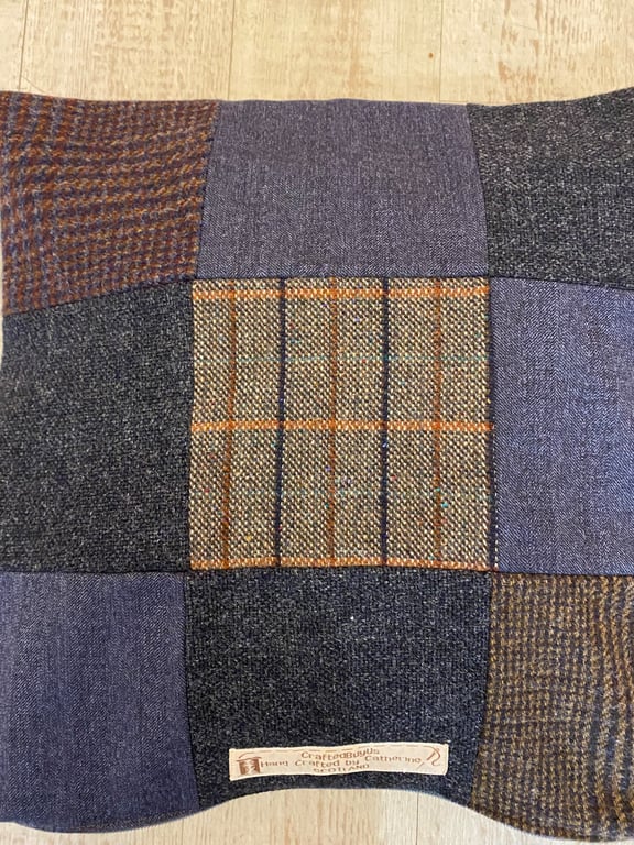 100% Wool Tweed Cushion Covers, Unique Patchwork with Zips. Various colours. 18"