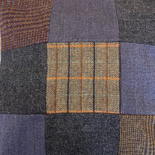 100% Wool Tweed Cushion Covers, Unique Patchwork with Zips. Various colours. 18"