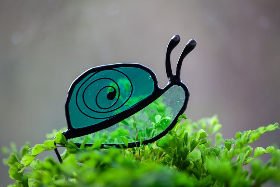 Stained Glass Snail Suncatcher Vase Decor or Plant Pot Stake