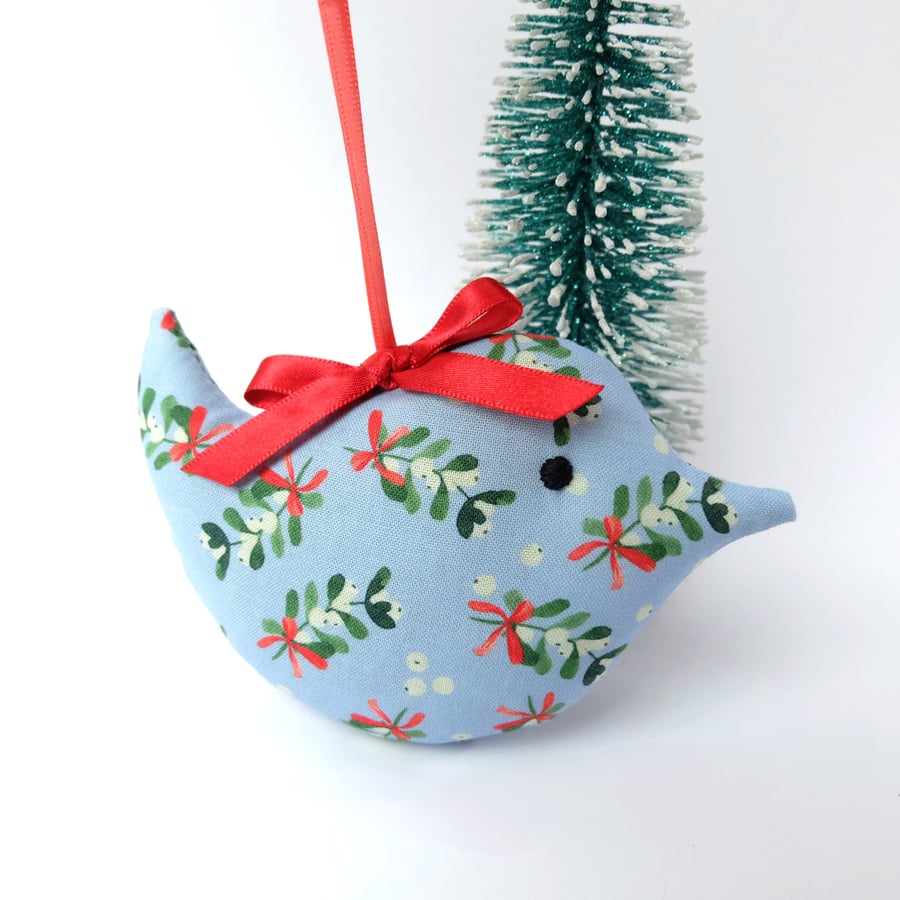 Christmas Mini Lavender Bird in Blue Mistletoe Fabric